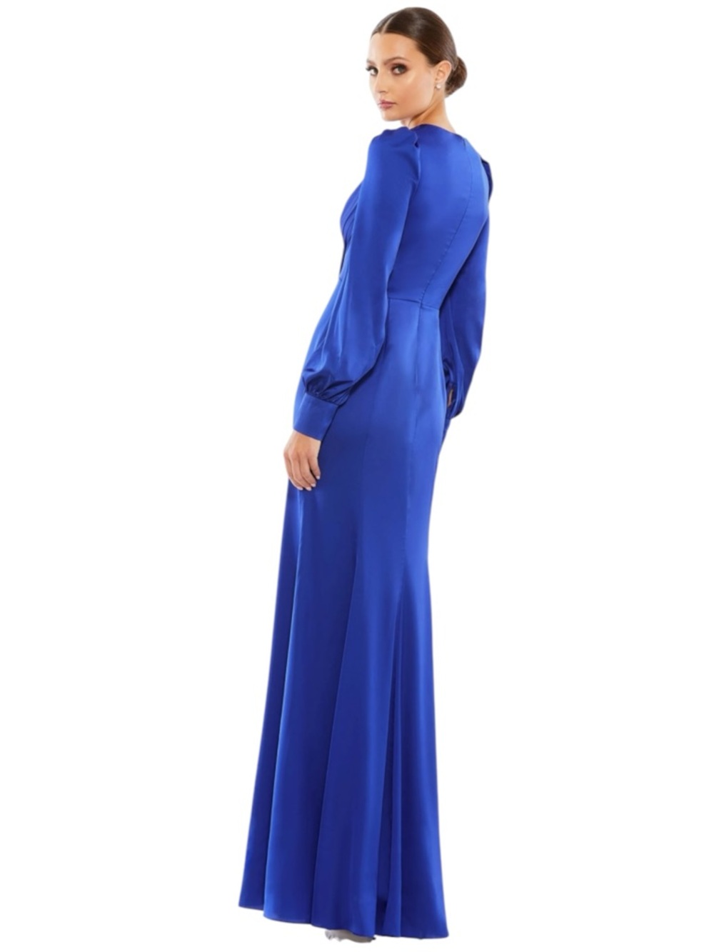 Ieena Mac Duggal 55635 Royal Blue Satin Gown Bishop Sleeves NWT 16 Formal - Picture 2 of 8